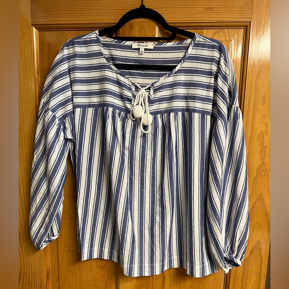 Madewell top, white/blue, Size M